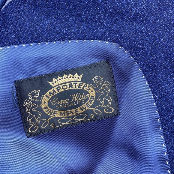 Gene Hiller Loro Piana Canada Wool Blazer Men Sz 42S Blue Herringbone Sport Coat - Picture 11 of 14